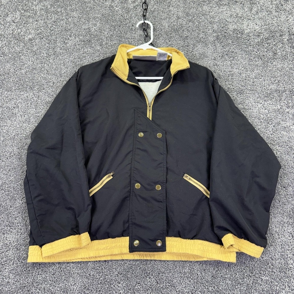 Solare Sporta Jacket Womens Small Black Yellow Windbreaker Full Zip
